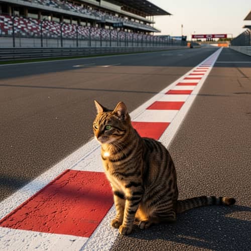 Cat on Formula 1 Racing Circuit