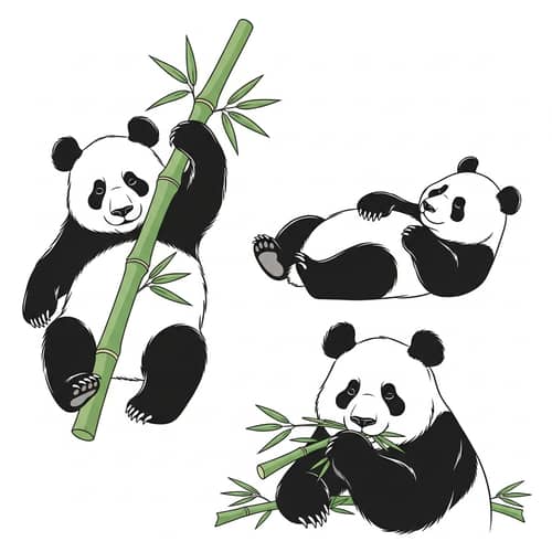 Lovable Panda Vector Art: Three Playful Poses Displayed