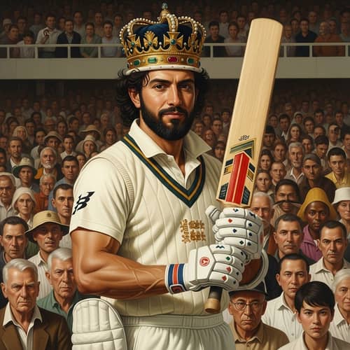 King of Cricket - Muscular man in cricket attire with royal crown