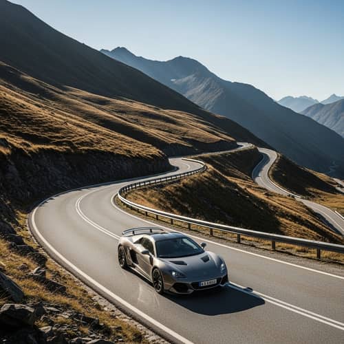 Ultra-Luxury Sports Car on Mountain Road | Exquisite Design