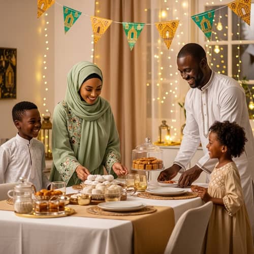 Joyful African Family Celebrating Eid al-Fitr | Festive Home Gathering
