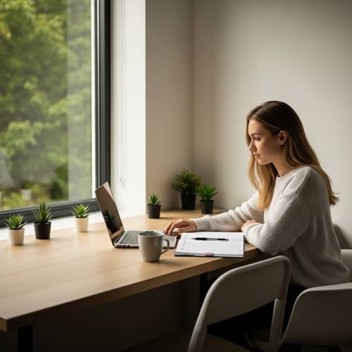 Modern Eastern European Woman's Workspace with Daily Planner