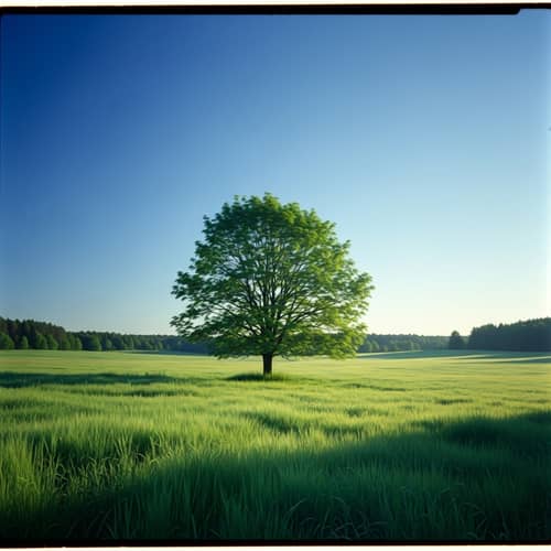 Tranquil Meadow with Lone Tree - Vintage Impressionism
