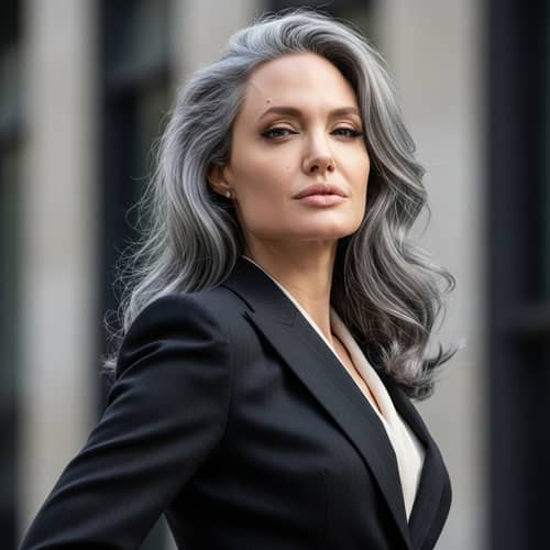 Elegant Woman with Gray Hair | Strong & Confident Aura
