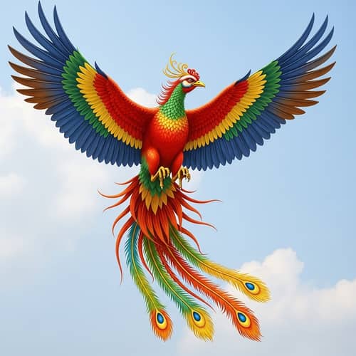 Chinese Phoenix Fenghuang in Majestic Flight