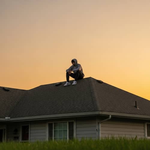 Relaxed Individual on Suburban House - Unique Scene