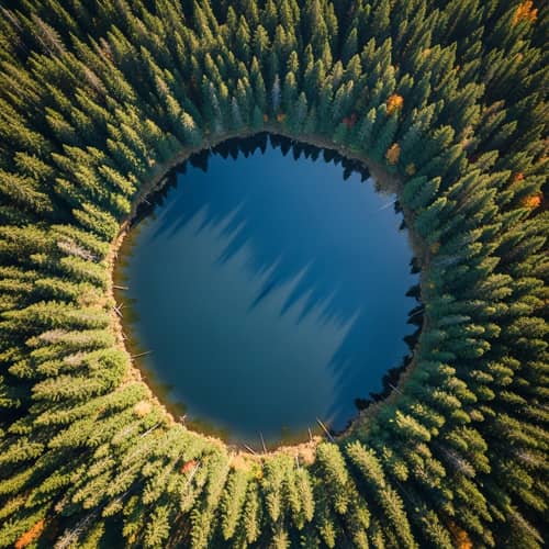 Round Lake Surrounded by Dense Forest
