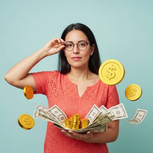 Strong Hispanic Woman Embracing Serenity and Prosperity