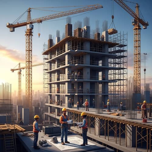 Building Under Construction - Steel & Concrete Tower Scene