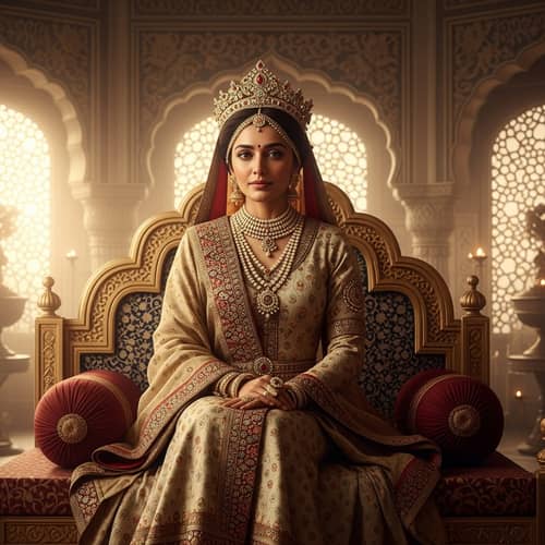 Elegant South Asian Woman in Traditional Mughal-era Attire
