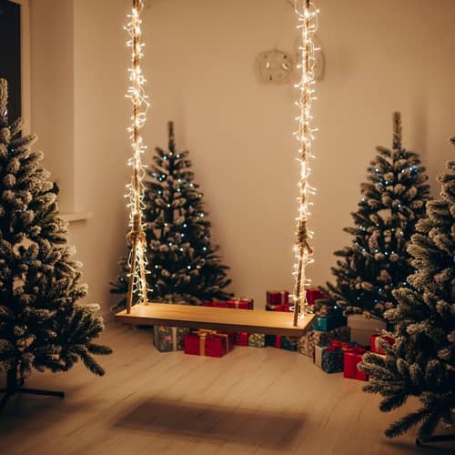 Festive Photo Zone: Cozy Home Setting with Sparkling Fairy Lights