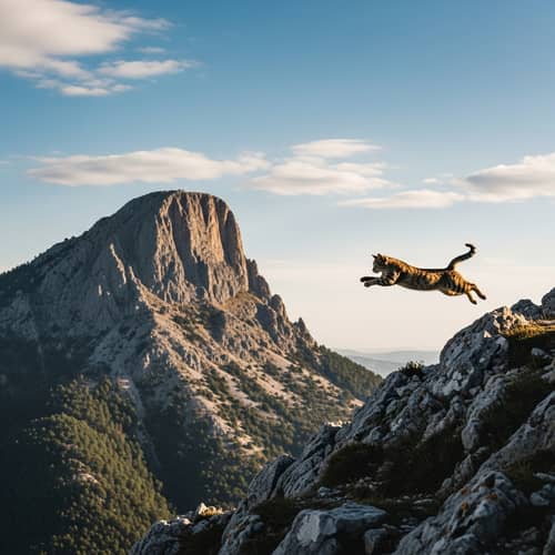 Cat Leaping Over Mountain: Agile Feline in the Wild