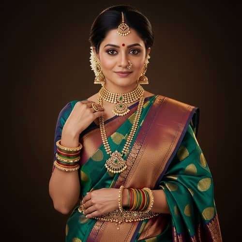 Traditional Indian Saree: Elegant South Asian Woman in Saree & Jewelry