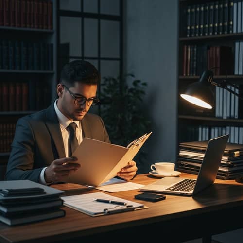 Professional Hispanic Lawyer Reviewing Case Files
