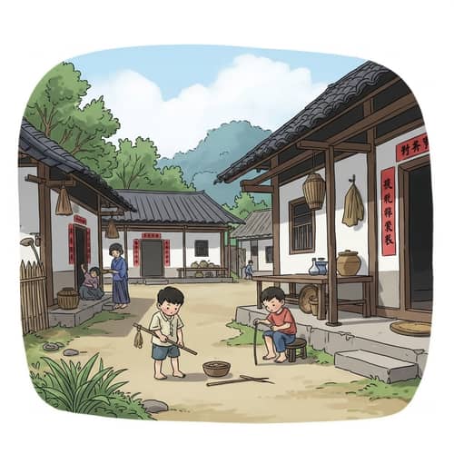 Serene Village Life: Young Boy, Son of Resident | Countryside Scenes