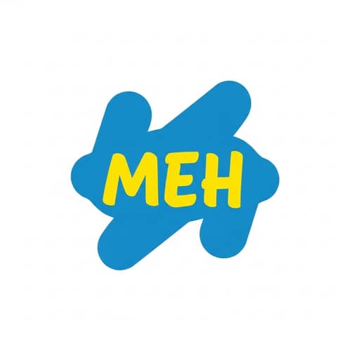 Eye-Catching Vibrant Blue Logo with 'MEH' in Bright Yellow