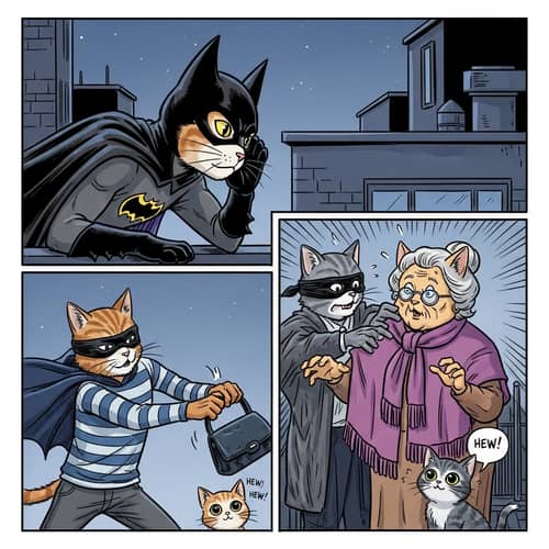 Cat Batman Comic - Adventure with Cat Thief and Future Robin Cat