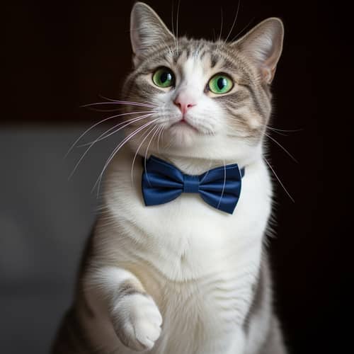 Elegant White and Grey Domestic Cat with Emerald-Green Eyes