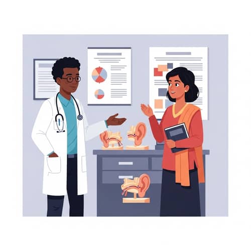 Audiologist Meeting Teacher - Professional Encounter Cartoon