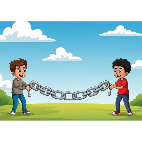 Cartoon Boys Playing with Silver Chain - Fun Outdoor Competition