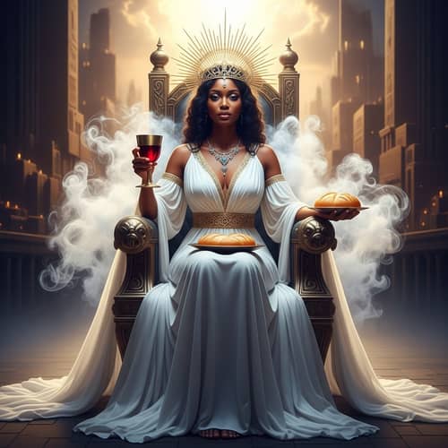 Divine Black Woman on Majestic Throne in New Jerusalem