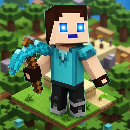 cool avatar for a YouTube channel with a Steve from Minecraft who holds a diamond pickaxe