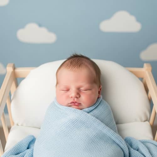 Cute Newborn Baby Boy Sleeping in Blue Blanket