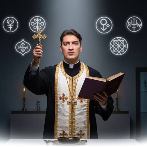Caucasian Male Priest Performing Exorcism Ritual | Mystical Scene