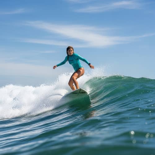 Dynamic Hispanic Surfer Riding Crisp Wave | Vivacious Beach Photography