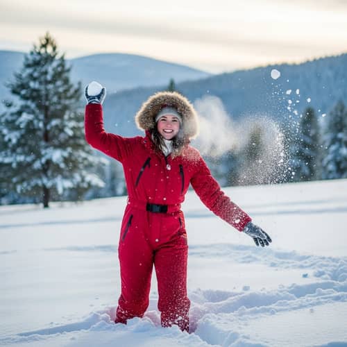Young Woman in Snowsuit Enjoying Snowy Landscape