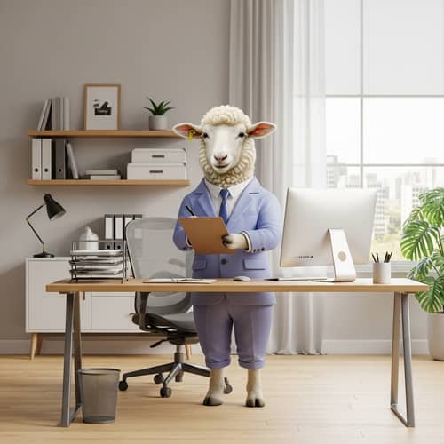 Cheerful Business Sheep in Office | Unique Office Decor