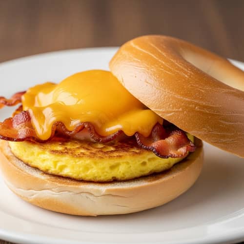 Delicious Breakfast Bagel with Egg, Bacon, and Cheddar Cheese