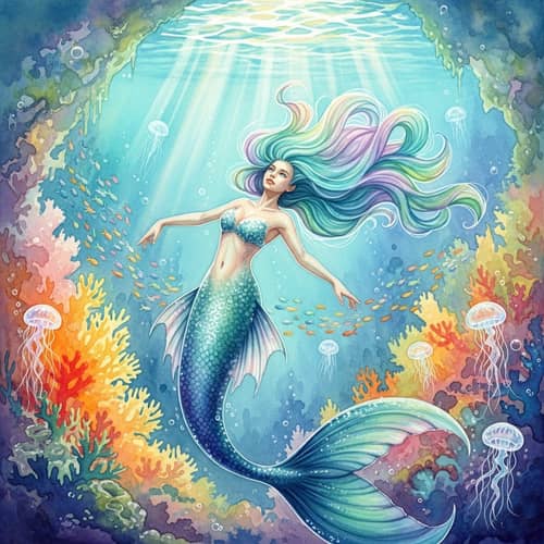 Mystical Mermaid Painting | Elegant Pose & Flowing Hair