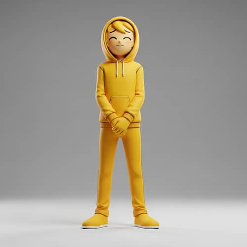 Tall Cute Happy Yellow Character | Vibrant Shy Pose