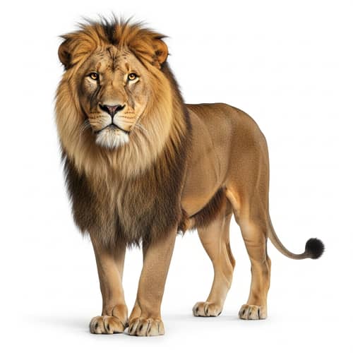 Majestic Lion Standing Against White Background