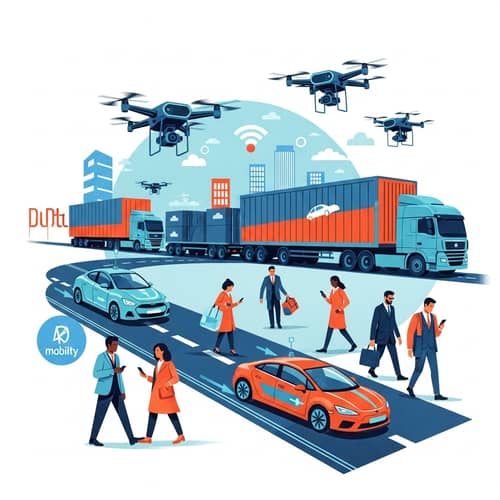 Digital Mobility Art: Drones, Electric Cars, People, Lorries