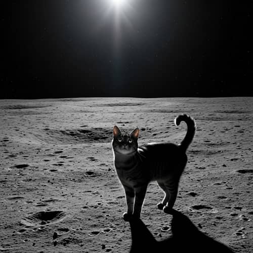 Feline on the Moon: Surreal and Dreamlike Scene Captured