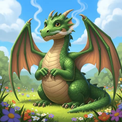 Friendly Dragon in a Serene Meadow