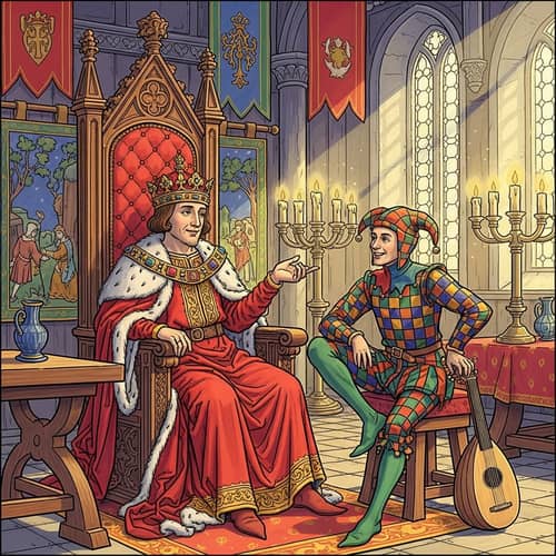 Medieval King and Court Jester Conversation Illustration