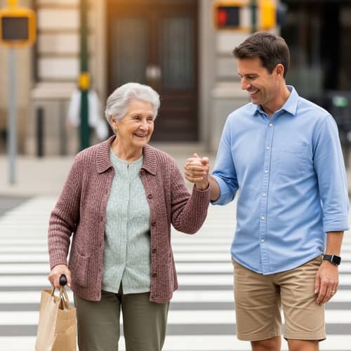 Heartfelt Act of Kindness: Helping Elderly Across Street