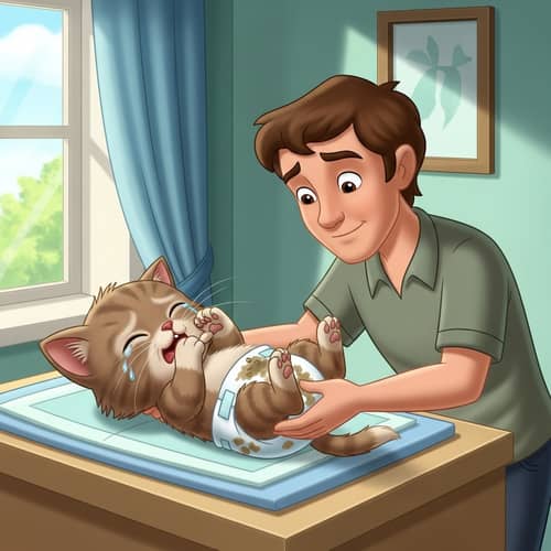 Cute Newborn Kitten in Diapers - Animated Scene