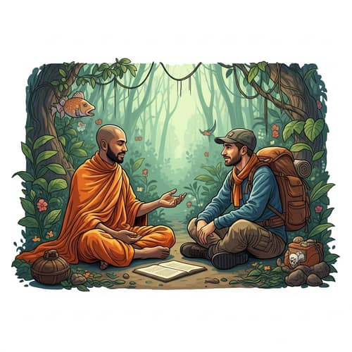 Tranquil Encounter: Monk's Wisdom in Jungle