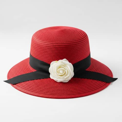 Vibrant Red Hat with Wide Brim and Velvet Texture