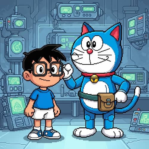 Futuristic World with Cartoon Characters | Pixel Art Style