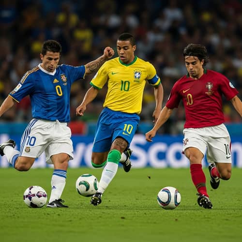 Legendary Footballers in Dynamic Action Shot