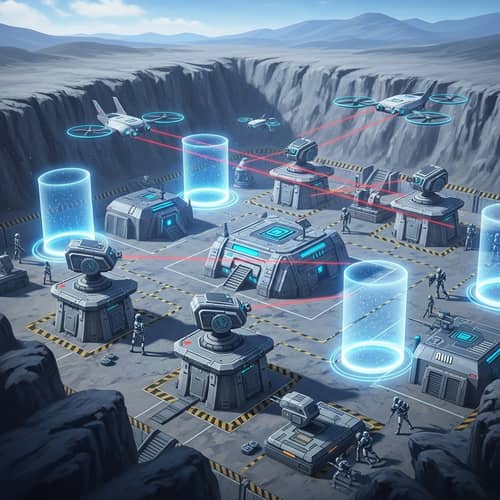 Innovative Defense Systems - Futuristic Military Base with High-Tech Weapons
