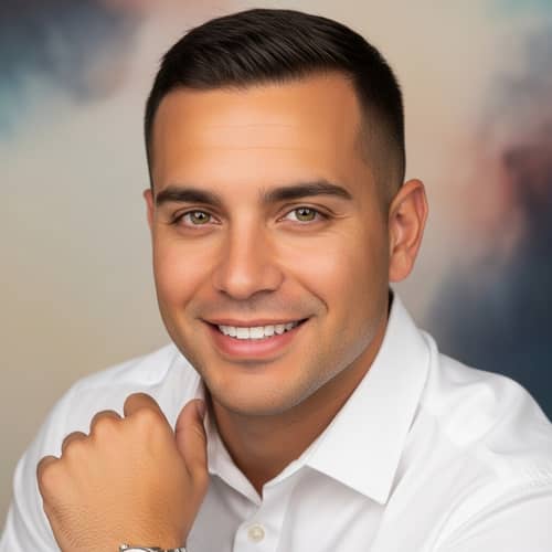 Portrait of a 30-Year-Old Hispanic Man | Warm Smile & Hazel Eyes