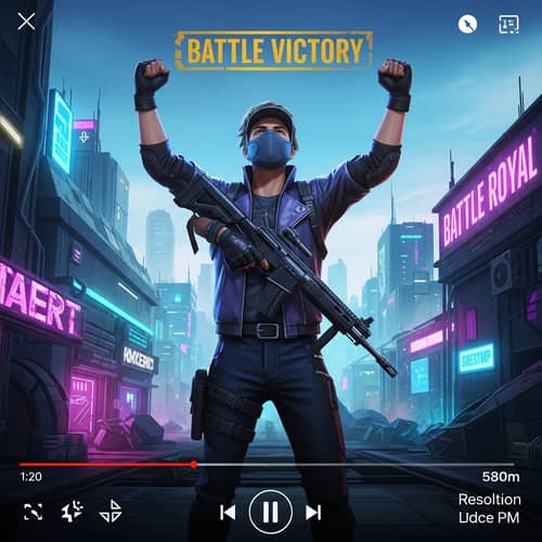 Futuristic Battle Royale Video Game Character Celebrates Victory