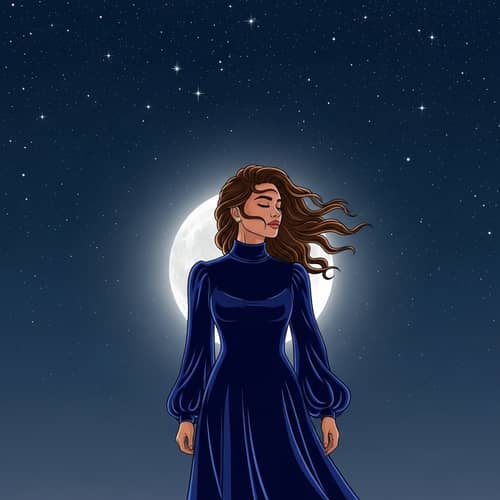 Serenity Under the Stars: Nighttime Illustration of a South Asian Woman