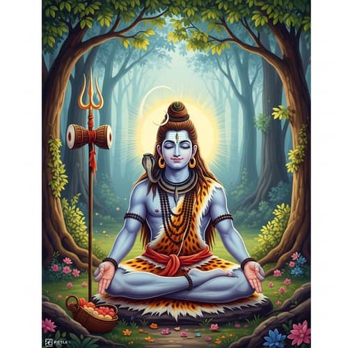 Devoted Follower of Lord Shiva Meditating in Vibrant Colors